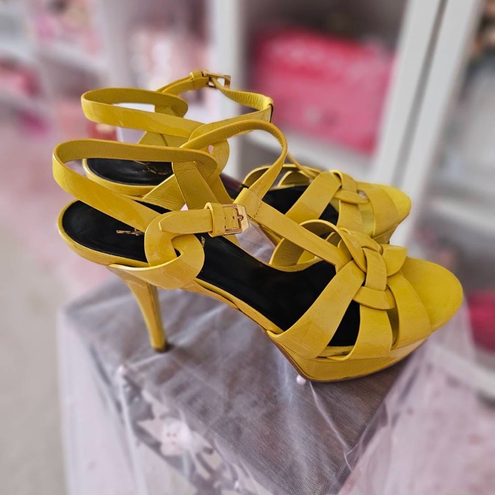 💯Authentic YSL Yves Saint Laurent Tribute Yellow Platform Heels US 8/38 - Picture 3 of 6